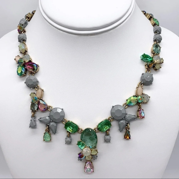 J. Crew Green Gray AB Crystal Necklace - Picture 1 of 5